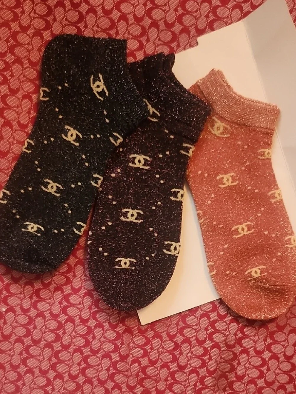 CHANEL Black & Rust Logo Knit Socks
